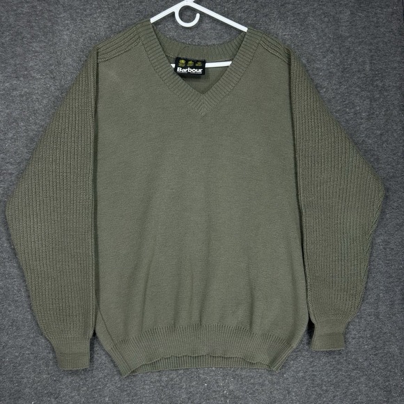 Barbour Other - Barbour Sweater Mens XL Green V-neck D675 Fine Knit Pure New Wool Scotland